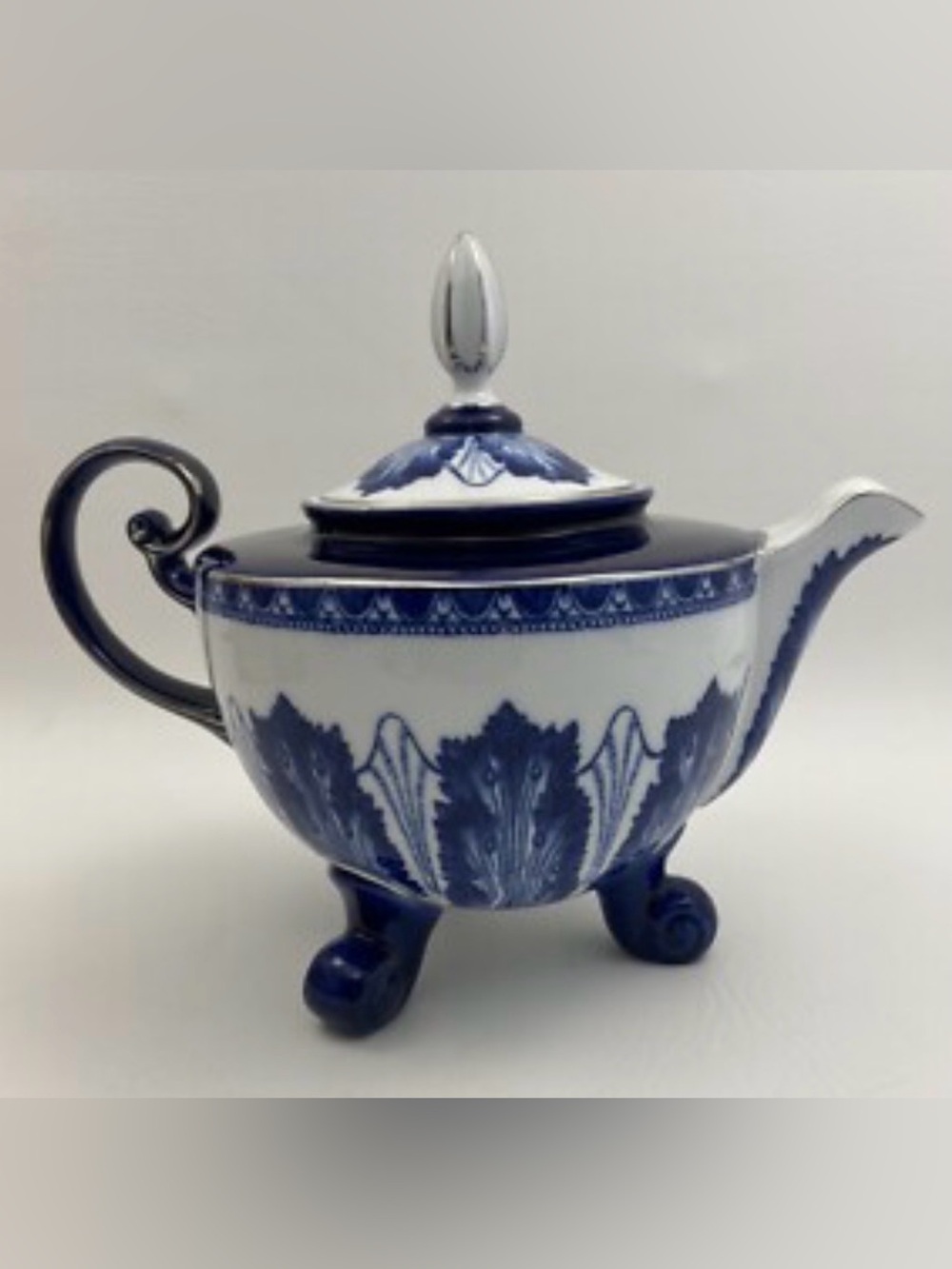 Bombay Blue and White Decorative Teapot with Scroll Handle